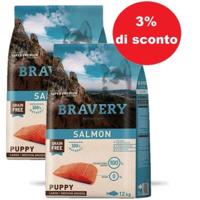 Bravery Grain Free Puppy Medium Large Salmon 2x12kg - 3% di sconto in un set