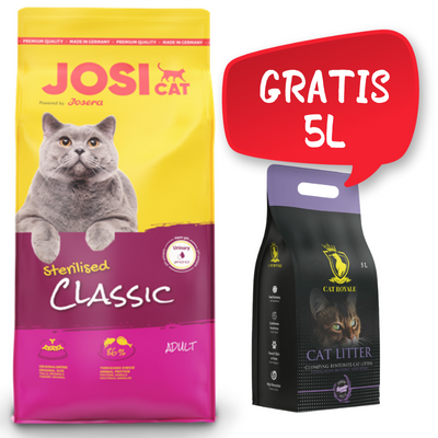Josera JosiCat Classico sterilizzato 10kg + Cat Royale Lettiera bentonitica alla lavanda 5l GRATIS
