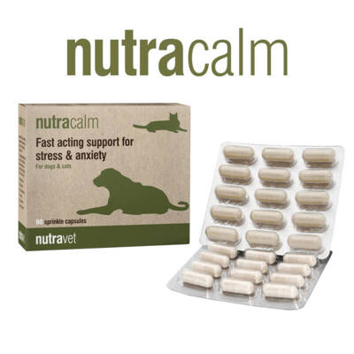 NUTRAVET Nutracalm per cani e gatti 60 capsule - supporto ad azione rapida per lo stress e l'ansia