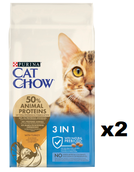 PURINA Cat Chow 3in1 - Alimento ricco di tacchino 2x15kg